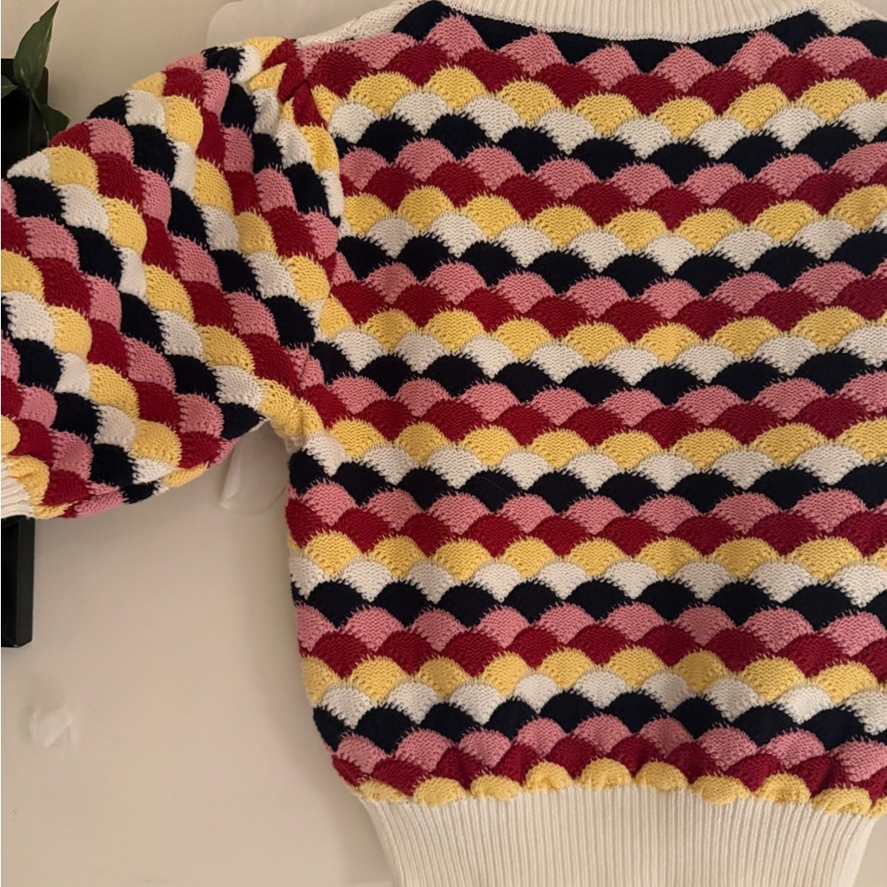 Zara Multicolor Scallop Short-Sleeve Cotton Crochet Knit Sweater Women Small - Picture 9 of 14